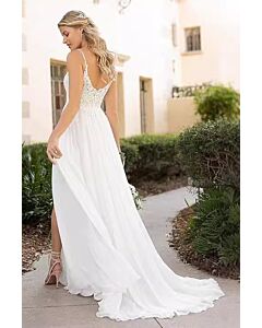 Lace V-Neck A-Line Gown with Side Slit for Formal Events