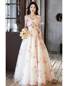 Floral Embroidered Strapless Tulle Gown – Perfect for Weddings and Formal Occasions
