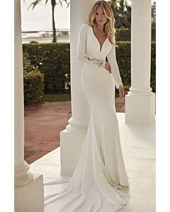 Long-Sleeve V-Neck Mermaid Gown with Long Train for Formal Events