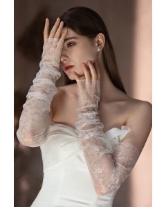 Sheer Ruched Lace Gloves for Formal Evening Gowns