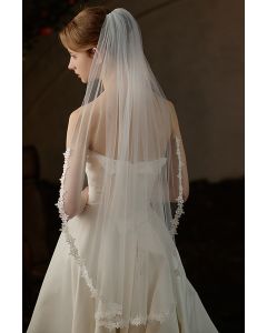 Long Tulle Veil with Lace Trim for Bridal Events