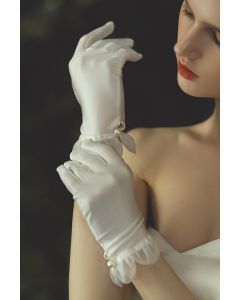 Elegant Pearl-Trimmed Gloves for Formal Evening Gowns