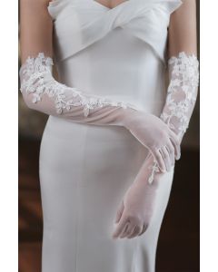 Elegant Lace-Trimmed Sheer Gloves for Formal Evening Gowns