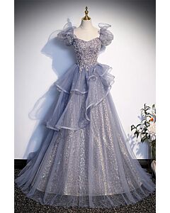 Enchanting Lavender Sequin Gown with Ruffled Tulle Skirt – Perfect for Formal Events