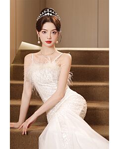 Feathered Frost – Spaghetti-Strap Sequin Mermaid Gown