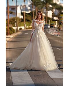 Lace  Neckline Gown with Long Train for Formal Events