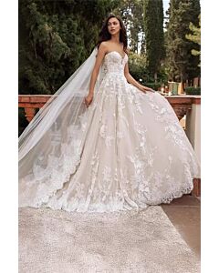 Strapless Lace Ball Gown with Long Train for Formal Events