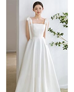 Minimalist White Satin Gown with Bow-Tie Straps – Perfect for Weddings and Elegant Events