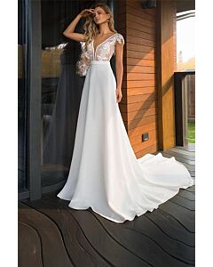Lace V-Neck A-Line Gown with Long Train  Formal Events