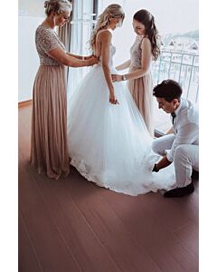 Lace Bodice Tulle Ball Gown with  Train for Formal Events