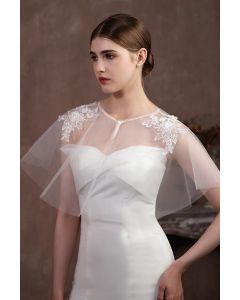 Lace-Trimmed Sheer Bridal Cape for Formal Wedding Shawl
