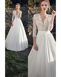 Deep V-Neck Lace Bodice Ball Gown with Long Train for Formal Events