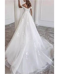 Off Shoulder Lace  Gown with Long Train for Formal Events
