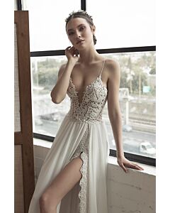 Lace A-Line Gown with Side Slit for Formal Events