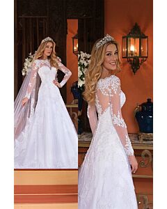 Lace Illusion Long-Sleeve Ball  with Long Train for Formal Events