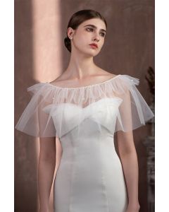 Pearl-Trimmed Tulle Bridal Wrap for Formal Wedding Shawl