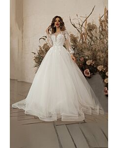 Lace Illusion  Long-Sleeve Ball Gown Long Train for Formal Events
