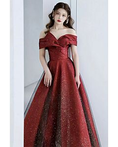 Sparkling Wine Red Off-Shoulder Ball Gown – Perfect for Evening Galas and Special Occasions