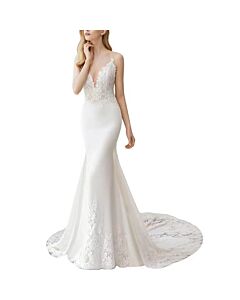 Lace-Trimmed V-Neck Mermaid Gown with Long Train for Formal Events