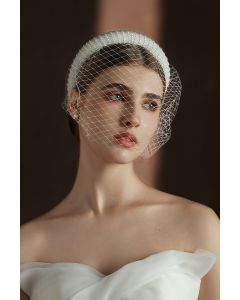 Pearl-Trimmed Birdcage Veil for Bridal Events