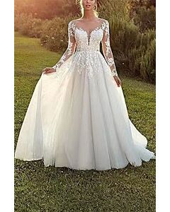  Illusion Neckline Long  Ball Gown with Long Train for Formal Events