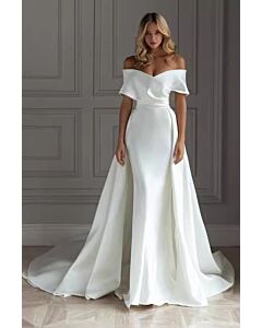 Off-the-Shoulder Satin Mermaid Gown with Detachable Train for Formal Events