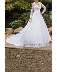 Lace Long-Sleeve  Ball Gown with Long Train Formal Events