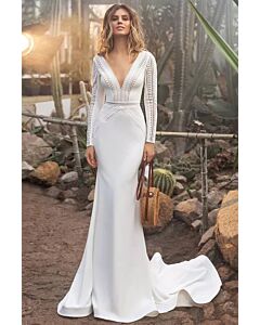 Deep V-Neck Long-Sleeve Mermaid Gown with Long Train for Formal Events