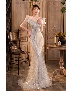 Glimmering Elegance Tulle and Sequin Evening Gown