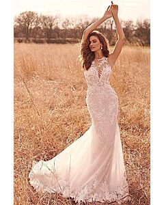 Lace Illusion Neck Mermaid Gown with Long Train for Formal Events