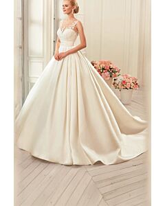 Lace Illusion Neckline Satin Ball Gown with Long Train for Formal Events