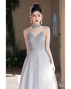 Celestial Sparkle – Halter Neck Sequin Ball Gown