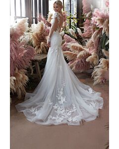 Lace Illusion Sleeve Mermaid Gown  Long Train for Formal Events