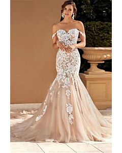 Lace the-Shoulder Mermaid Gown with Long Train for Formal Events