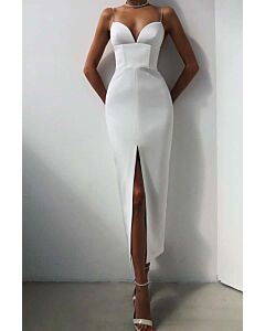 Spaghetti Strap Sweetheart High-Slit Blush Pink Midi Dress