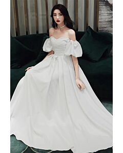 White Off-Shoulder Puff-Sleeve Ball Gown – Perfect for Weddings and Formal Galas