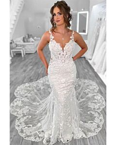 Lace V-Neck Mermaid Gown with Long Train for  Events
