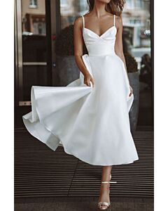 White Satin Pleated Skirt Formal Gown