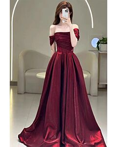Burgundy Shimmer Off-the-Shoulder Ball Gown – Perfect for Weddings and Formal Galas