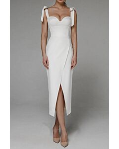 Ivory Sweetheart Tie-Strap Midi Dress