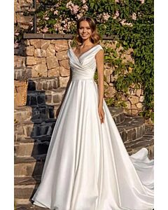 V-Neck Satin Ball Gown with Long Train for Formal Events