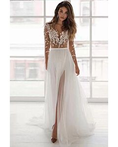 Lace Illusion Long Sleeve High-Slit Mermaid Gown for Evening Events