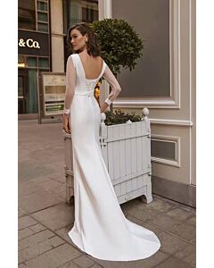 Bateau Neck Sheer Sleeve Mermaid Gown with Long Train for Formal Events