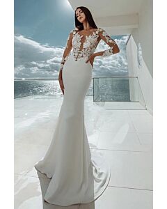 Long-Sleeve Lace Illusion Bodice Mermaid Gown with Long Train for Formal Events