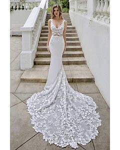 Lace V-Neck Mermaid Gown with Long Train for Formal Events