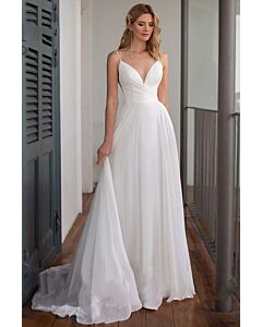 Chiffon V-Neck A-Line Gown with Long Train for Evening Events