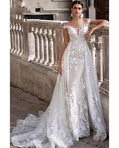 Lace Illusion Neckline Mermaid Gown with Detachable Skirt for Formal Events