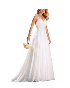 Lace V-Neck A-Line Gown with Long Train for Formal