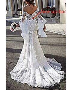 Lace Shoulder Mermaid Gown with Train for Formal Events