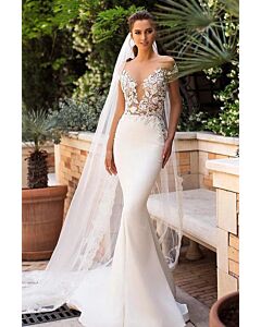Lace Illusion Neck Mermaid Gown with Long Train for Wedding Events